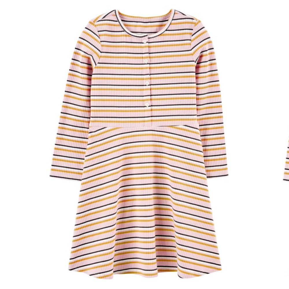 OSHKOSH UEC Girls Size 10 Ribbed Striped Pink Cream Sweater Dress Faux Buttons